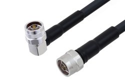 N Male to N Male Right Angle Cable Using LMR-400-UF Coax with HeatShrink
