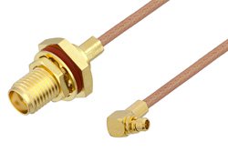 SMA Female Bulkhead to MMCX Plug Right Angle Cable 12 Inch Length Using RG178 Coax