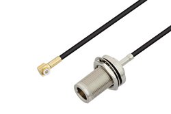 Snap-On MMBX Plug Right Angle to N Female Bulkhead Cable 24 Inch Length Using RG174 Coax