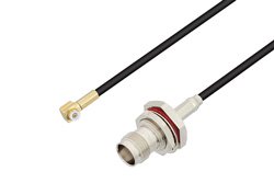 Snap-On MMBX Plug Right Angle to TNC Female Bulkhead Cable 4 Inch Length Using RG174 Coax