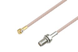 Snap-On MMBX Plug Right Angle to Reverse Polarity SMA Female Bulkhead Cable 8 Inch Length Using RG316-DS Coax