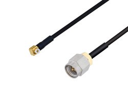 Snap-On MMBX Plug Right Angle to SMA Male Cable 4 Inch Length Using PE-SR405FLJ Coax