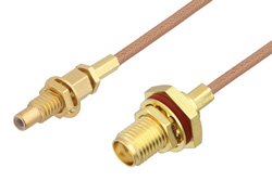 SMA Female Bulkhead to SSMC Jack Bulkhead Cable 12 Inch Length Using RG178 Coax