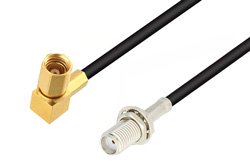 SMA Female Bulkhead to SSMC Plug Right Angle Low Loss Cable 60 Inch Length Using LMR-100 Coax