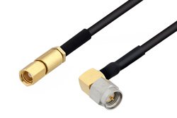 SMA Male Right Angle to SSMC Plug Cable 60 Inch Length Using PE-SR405FLJ Coax