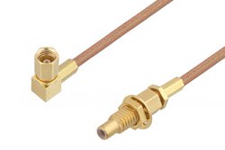 SSMC Plug Right Angle to SSMC Jack Bulkhead Cable 18 Inch Length Using RG178 Coax