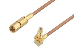 SSMC Plug to SSMC Jack Right Angle Bulkhead Cable 36 Inch Length Using RG178 Coax