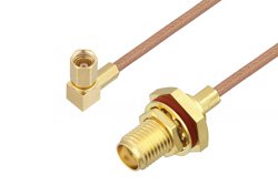 SMA Female Bulkhead to SSMC Plug Right Angle Cable 12 Inch Length Using RG178 Coax
