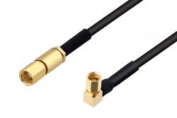 SSMC Plug to SSMC Plug Right Angle Cable 24 Inch Length Using PE-SR405FLJ Coax