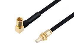 SSMC Plug Right Angle to SSMC Jack Bulkhead Cable 12 Inch Length Using PE-SR405FLJ Coax