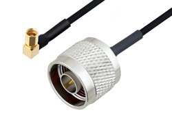 N Male to SSMC Plug Right Angle Cable 12 Inch Length Using PE-SR405FLJ Coax