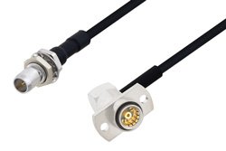 Slide-On BMA Plug Bulkhead to Slide-On BMA Jack Right Angle 2 Hole Flange Cable Using PE-SR405FLJ Coax