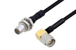 Slide-On BMA Plug Bulkhead to SMA Male Right Angle Cable 6 Inch Length Using PE-SR405FLJ Coax
