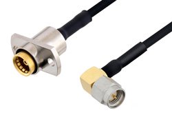 Slide-On BMA Jack 2 Hole Flange to SMA Male Right Angle Cable 24 Inch Length Using PE-SR405FLJ Coax