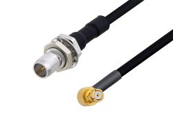 Slide-On BMA Plug Bulkhead to SMP Female Right Angle Cable 6 Inch Length Using PE-SR405FLJ Coax