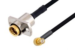 Slide-On BMA Jack 2 Hole Flange to SMP Female Right Angle Cable 60 Inch Length Using PE-SR405FLJ Coax