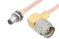 Slide-On BMA Plug Bulkhead to SMA Male Right Angle Cable Using RG405 Coax