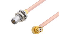 Slide-On BMA Plug Bulkhead to SMP Female Right Angle Cable 6 Inch Length Using RG405 Coax