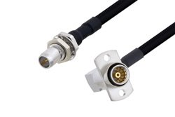 Slide-On BMA Plug Bulkhead to Slide-On BMA Jack Right Angle 2 Hole Flange Cable 24 Inch Length Using PE-SR402FLJ Coax