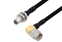 Slide-On BMA Plug Bulkhead to SMA Male Right Angle Cable 6 Inch Length Using PE-SR402FLJ Coax