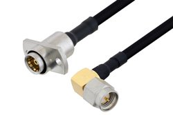 Slide-On BMA Jack 2 Hole Flange to SMA Male Right Angle Cable 36 Inch Length Using PE-SR402FLJ Coax