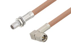 Slide-On BMA Plug Bulkhead to SMA Male Right Angle Cable 24 Inch Length Using RG400 Coax