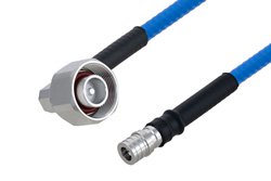 Plenum 4.1/9.5 Mini DIN Male Right Angle to QMA Male Low PIM Cable 150 cm Length Using SPP-250-LLPL Coax , LF Solder