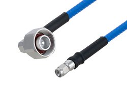 低PIM 阻燃级电缆组件，4.1/9.5 Mini DIN公头弯式至SMA公头，使用SPP-250-LLPL同轴电缆，LF焊接