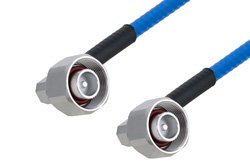 Plenum 4.1/9.5 Male Right Angle to 4.1/9.5 Male Right Angle Low PIM Cable 100 cm Length Using SPP-250-LLPL Coax , LF Solder