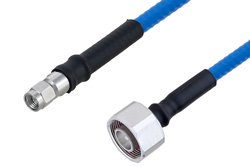 低PIM 阻燃级电缆组件，4.1/9.5 Mini DIN公头至SMA公头，使用SPP-250-LLPL同轴电缆，LF焊接