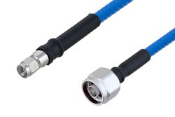低PIM阻燃级电缆组件，N型公头转SMA公头，使用SPP-250-LLPL同轴电缆，LF焊接
