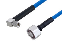 Plenum 4.1/9.5 Mini DIN Male to SMA Male Right Angle Low PIM Cable 100 cm Length Using SPP-250-LLPL Coax , LF Solder