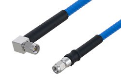 低PIM阻燃级电缆组件，SMA公头转SMA直角型公头，采用SPP-250-LLPL同轴电缆，LF焊接