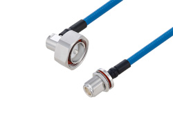 Plenum 7/16 DIN Male Right Angle to N Female Bulkhead Low PIM Cable 150 cm Length Using SPP-250-LLPL Coax Using Times Microwave Parts