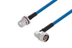 Plenum N Male Right Angle to N Female Bulkhead Low PIM Cable Using SPP-250-LLPL Coax Using Times Microwave Parts