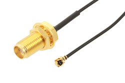 SMA Female Bulkhead to UMCX 2.5 Plug Cable 3 Inch Length Using 1.13mm Coax, RoHS