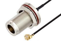 N Female Bulkhead to UMCX 2.5 Plug Cable 6 Inch Length Using 0.81mm Coax, RoHS