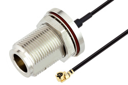 N Female Bulkhead to UMCX 2.5 Plug Cable 12 Inch Length Using 1.13mm Coax, RoHS
