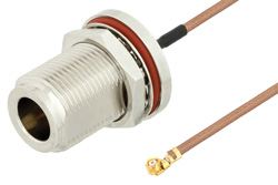 N Female Bulkhead to UMCX 2.5 Plug Cable 6 Inch Length Using RG178 Coax, RoHS