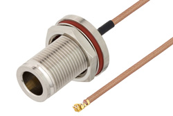 N Female Bulkhead to UMCX 2.5 Plug Cable 9 Inch Length Using RG178-DS Coax, RoHS
