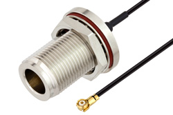 N Female Bulkhead to WMCX 1.6 Plug Cable 12 Inch Length Using 0.81mm Coax, RoHS