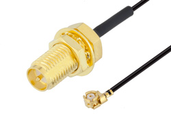 Reverse Polarity SMA Female Bulkhead to UMCX 2.5 Plug Cable 3 Inch Length Using 0.81mm Coax, RoHS