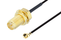 Reverse Polarity SMA Female Bulkhead to UMCX 2.5 Plug Cable 3 Inch Length Using 1.13mm Coax, RoHS