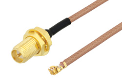 Reverse Polarity SMA Female Bulkhead to UMCX 2.5 Plug Cable 6 Inch Length Using RG178-DS Coax, RoHS