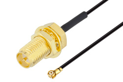 Reverse Polarity SMA Female Bulkhead to WMCX 1.6 Plug Cable Using 0.81mm Coax, RoHS