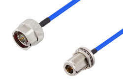 N Female Bulkhead to N Male Cable 100 cm Length Using PE-141FLEX Coax, RoHS