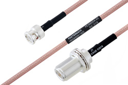 MIL-DTL-17 BNC Male to N Female Bulkhead Cable 12 Inch Length Using M17/60-RG142 Coax