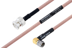 MIL-DTL-17 BNC Male to SMA Male Right Angle Cable 12 Inch Length Using M17/60-RG142 Coax