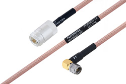 MIL-DTL-17 N Female to SMA Male Right Angle Cable 60 Inch Length Using M17/60-RG142 Coax