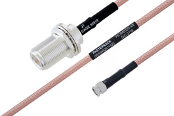 MIL-DTL-17 N Female Bulkhead to SMA Male Cable 100 cm Length Using M17/60-RG142 Coax